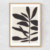 Linocut Branch III White Black Narrow Oak Frame