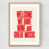 Welcome Wine & Music Medium Oak Frame