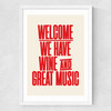 Welcome Wine & Music Medium White Frame