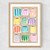 Stripey Coffee Cups Medium Oak Frame