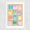 Stripey Coffee Cups Narrow White Frame