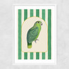 Stripey Green Parrot Narrow White Frame