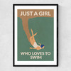 Just a Girl who Loves to Swim Narrow Black Frame
