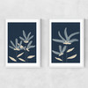 Navy Flowers Diptych Narrow White Frame