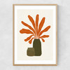 Two Green Vases & Orange Plant Narrow Oak Frame