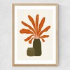 Two Green Vases & Orange Plant Medium Oak Frame