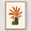 Two Green Vases & Orange Plant Wide Oak Frame