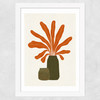 Two Green Vases & Orange Plant Wide White Frame