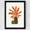 Two Green Vases & Orange Plant Wide Black Frame