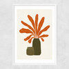 Two Green Vases & Orange Plant Narrow White Frame