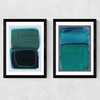 Teal Shapes Diptych Medium Black Frame