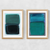 Teal Shapes Diptych Medium Oak Frame