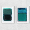 Teal Shapes Diptych Medium White Frame