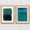 Teal Shapes Diptych Wide Oak Frame
