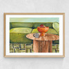 Green Velvet Medium Oak Frame
