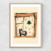 Black Cat On Windowsill Narrow Oak Frame