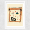 Black Cat On Windowsill Wide White Frame