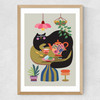 Cat Tea Party Medium Oak Frame