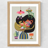 Cat Tea Party Wide Oak Frame