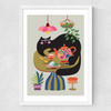 Cat Tea Party Medium White Frame