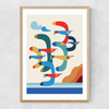 Mid-Century Seagulls Narrow Oak Frame