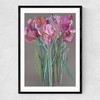 Grey Flowers Narrow Black Frame