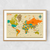 World Map by Jazzberry Blue Narrow Oak Frame