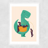 T-Rex and his Basketful of Wiener Dogs Narrow White Frame