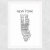 City Map New York Wide White Frame