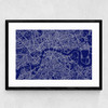 London Map Navy Medium Black Frame