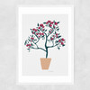 Potted Roses Narrow White Frame