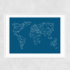 Geometric World Map Narrow White Frame