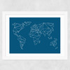 Geometric World Map Wide White Frame