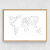 Geometric World Map White Medium Oak Frame