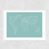 Geometric World Map Mint Narrow White Frame