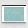 Geometric World Map Mint Narrow Black Frame