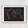 Geometric World Map Oak Narrow Oak Frame