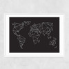 Geometric World Map White Narrow White Frame