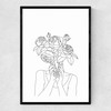 Line Art Flower Head Narrow Black Frame