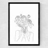 Line Art Flower Head Medium Black Frame