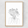 Line Art Flower Head Narrow Oak Frame