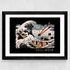 The Great Sushi Wave Wide Black Frame