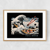 The Great Sushi Wave Narrow Oak Frame