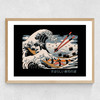 The Great Sushi Wave Medium Oak Frame