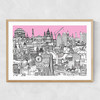 London Jungle Art Print (Pink) Narrow Oak Frame