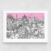 London Jungle Art Print (Pink) Medium White Frame