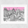 London Jungle Art Print (Pink) Wide White Frame