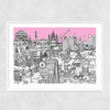 London Jungle Art Print (Pink) Narrow White Frame