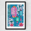 Birds and Lanterns Medium Black Frame