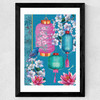 Birds and Lanterns Wide Black Frame